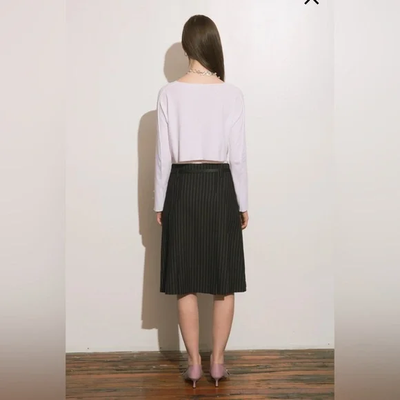 Belted pinstripe skirt